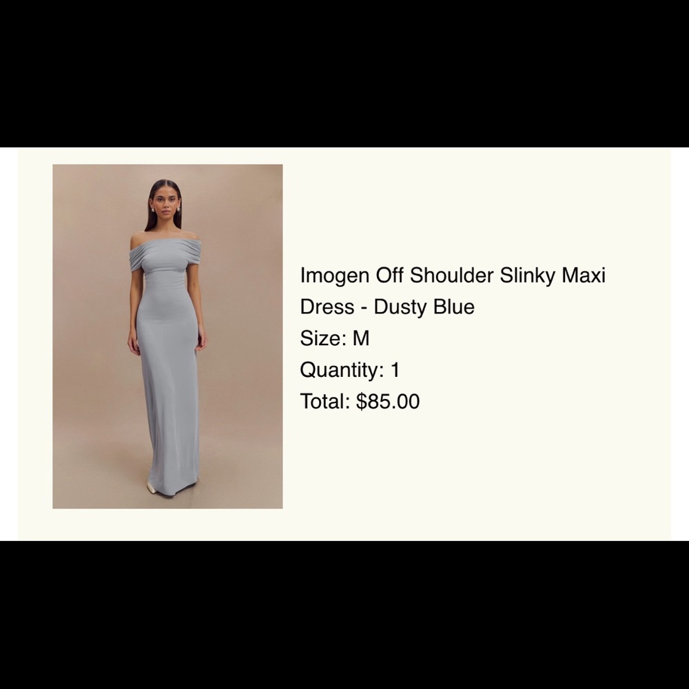 Meshki imogen off the shoulder dress dusty blue